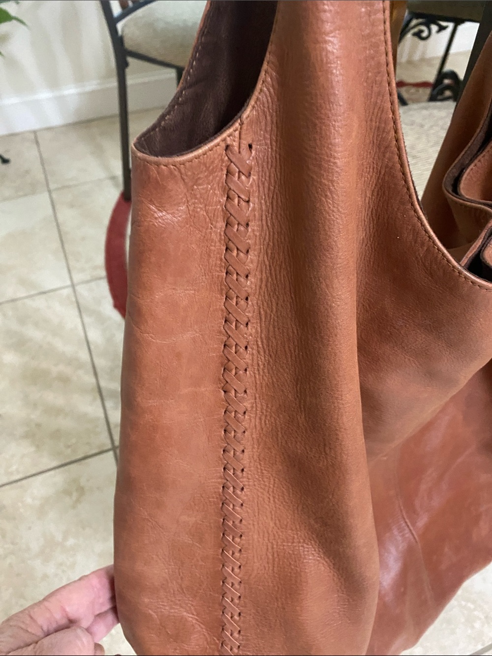 ELF Woven Leather French Lover Oversized Hobo Bag - Cognac - Picture 10 of 16